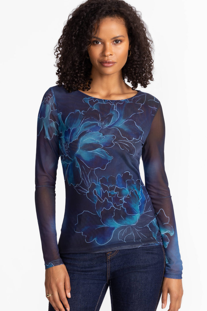 Long Sleeve Boat Neck Mesh Tee