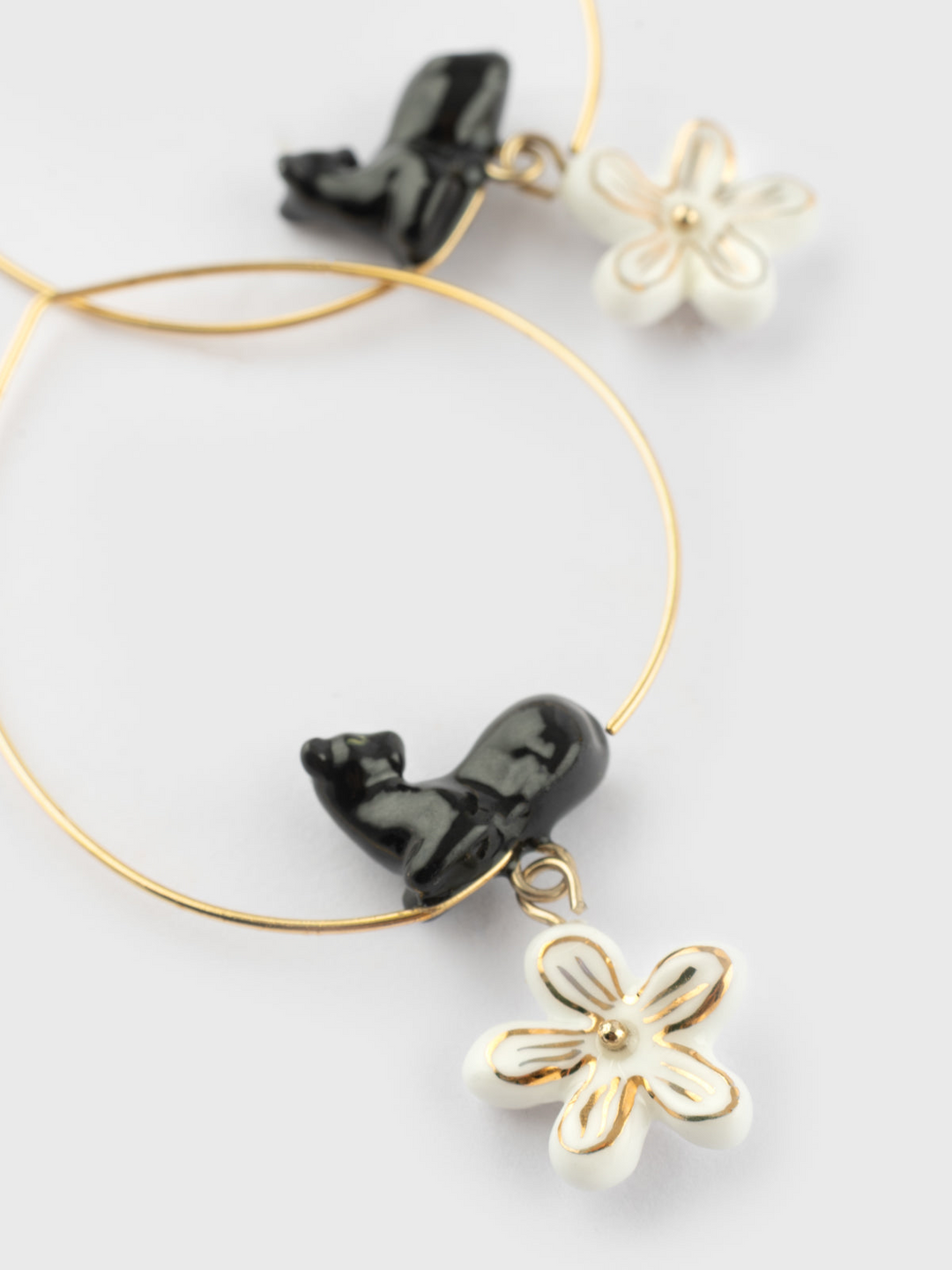 Lying Black Panther & Flower Hoop Earrings