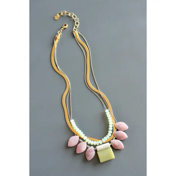 3 Strand Rhodochrosite + Jade Necklace