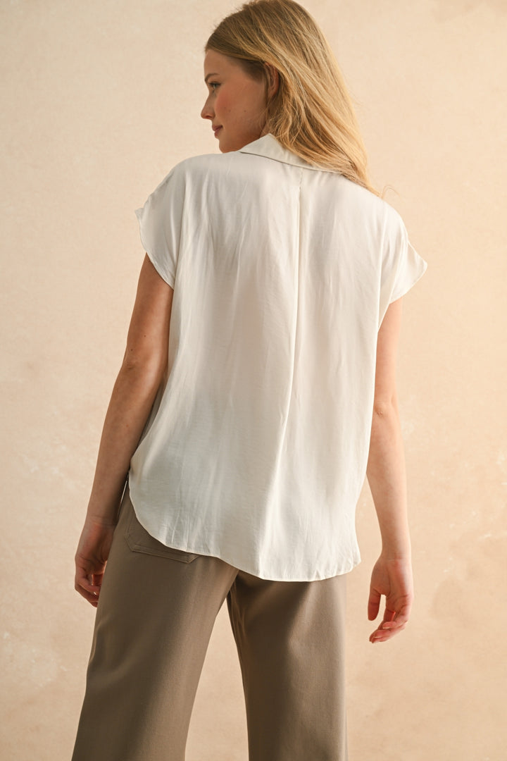 Button Down Cap Sleeve Shirt