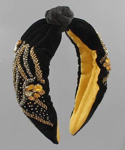 Black Topaz Beaded Velvet Headband