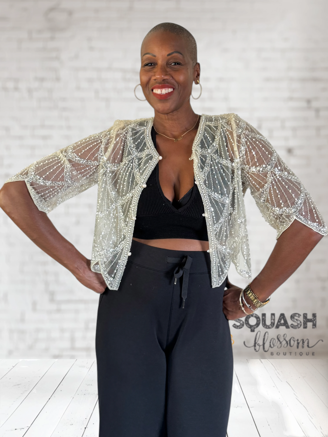 Sequin Bead Mesh Cape Top