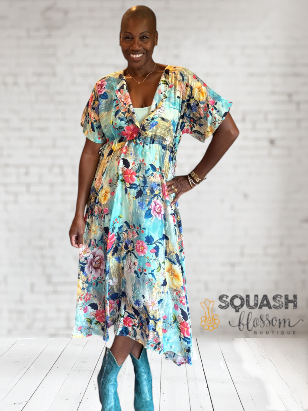 lia floral midi dress Lia Navy Blue Floral Midi Wrap Dress - B Corp