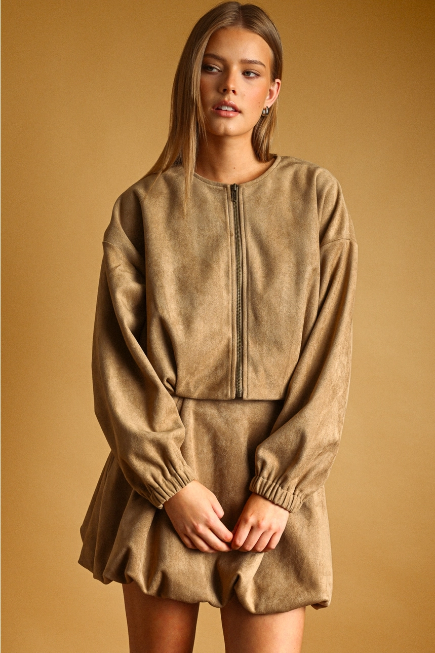 Cropped Faux Suede Jacket
