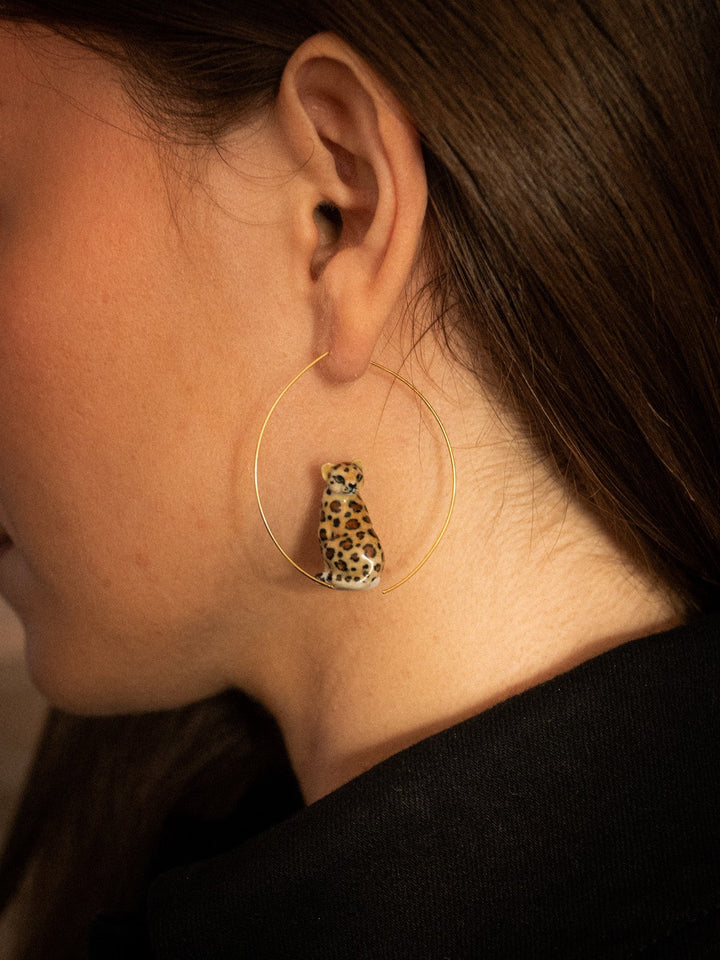 Sitting Leopard Hoop Earrings