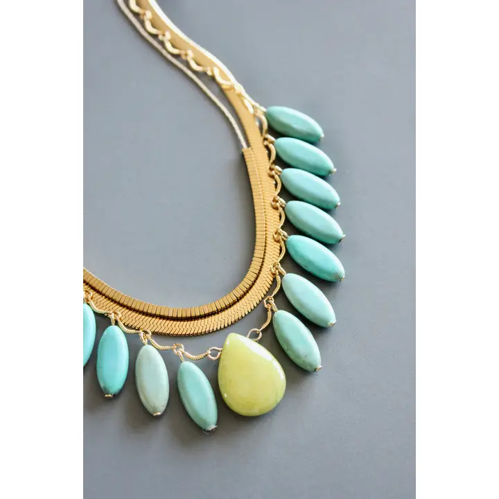 3 Strand Turquoise + Snake Chain Necklace