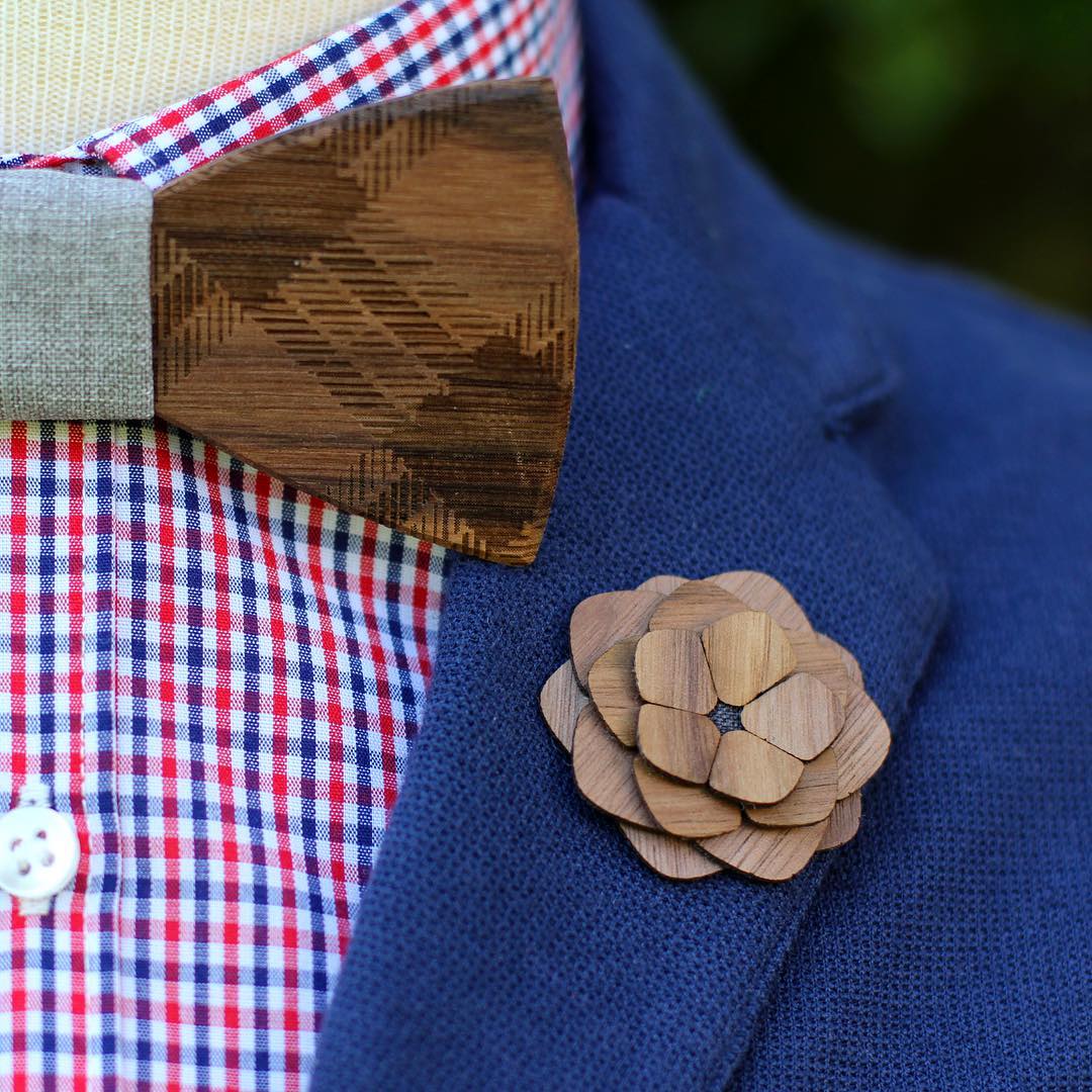 Two Guys Wooden Lapel Pin