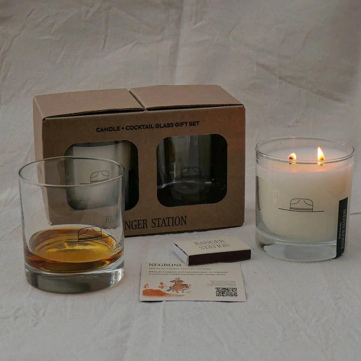 Rocks Glass Old Fashion Candle Gift Set