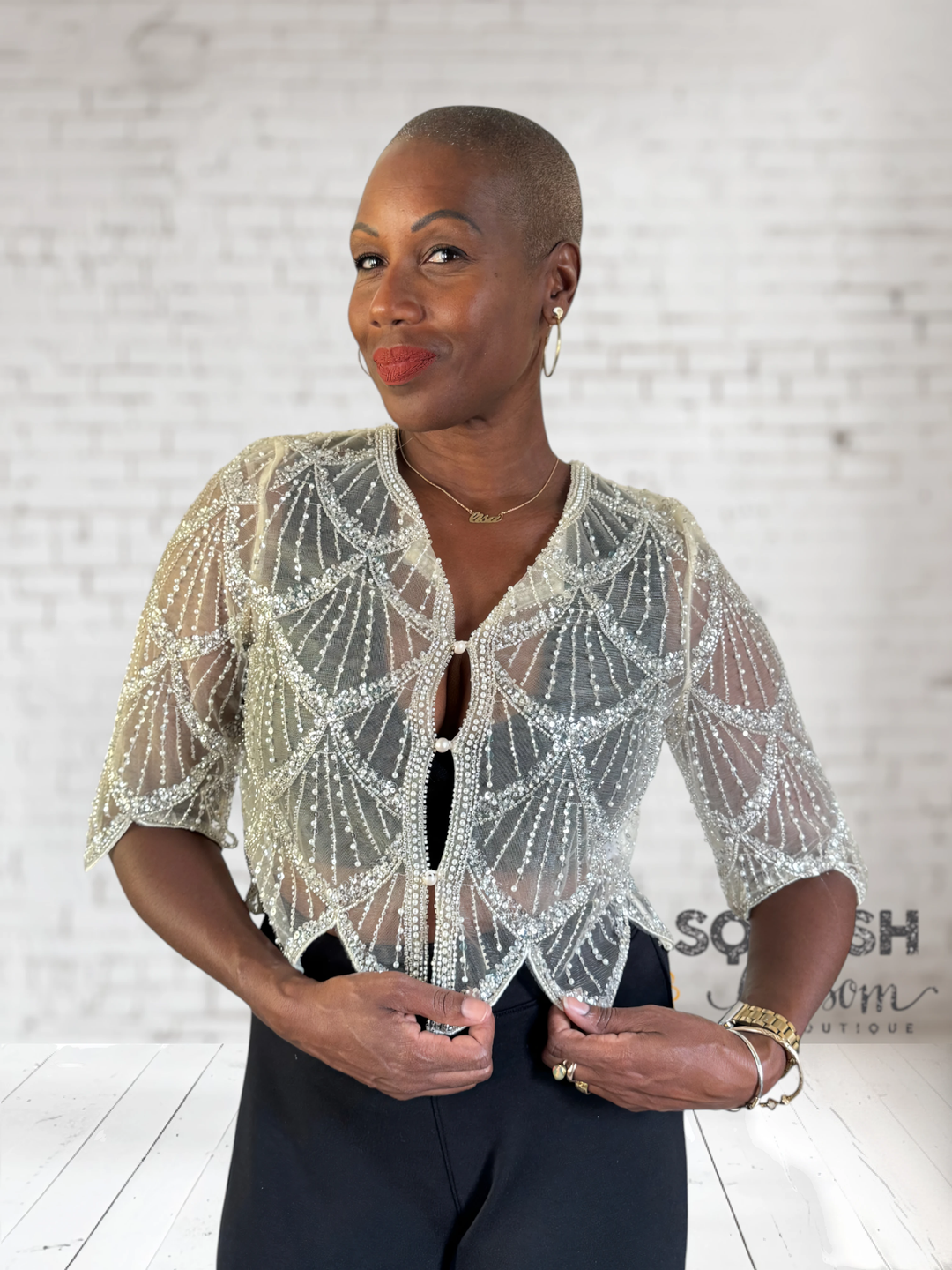 Sequin Bead Mesh Cape Top