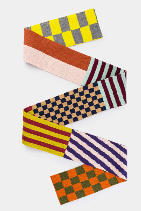 Pattern Patch Skinny Knit Scarf  Desert