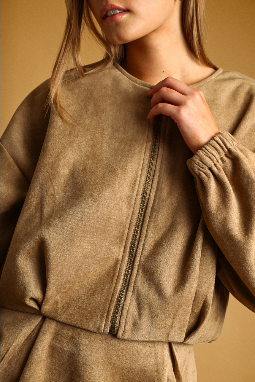 Cropped Faux Suede Jacket