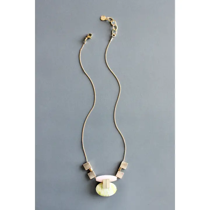 Pink Jade + Lemon Quartz Artdeco Necklace