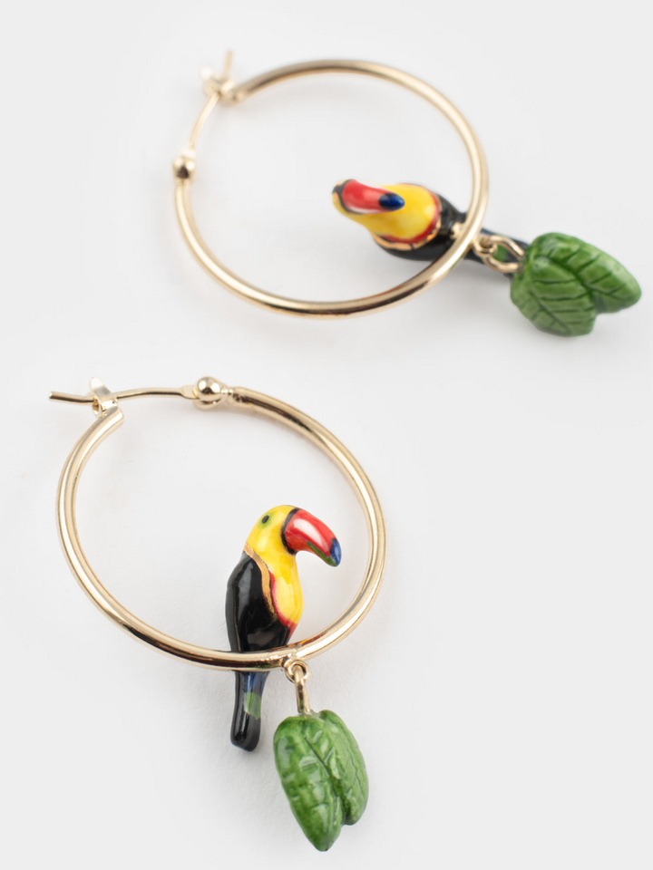 Toucan & Leaves Hoop Earrings