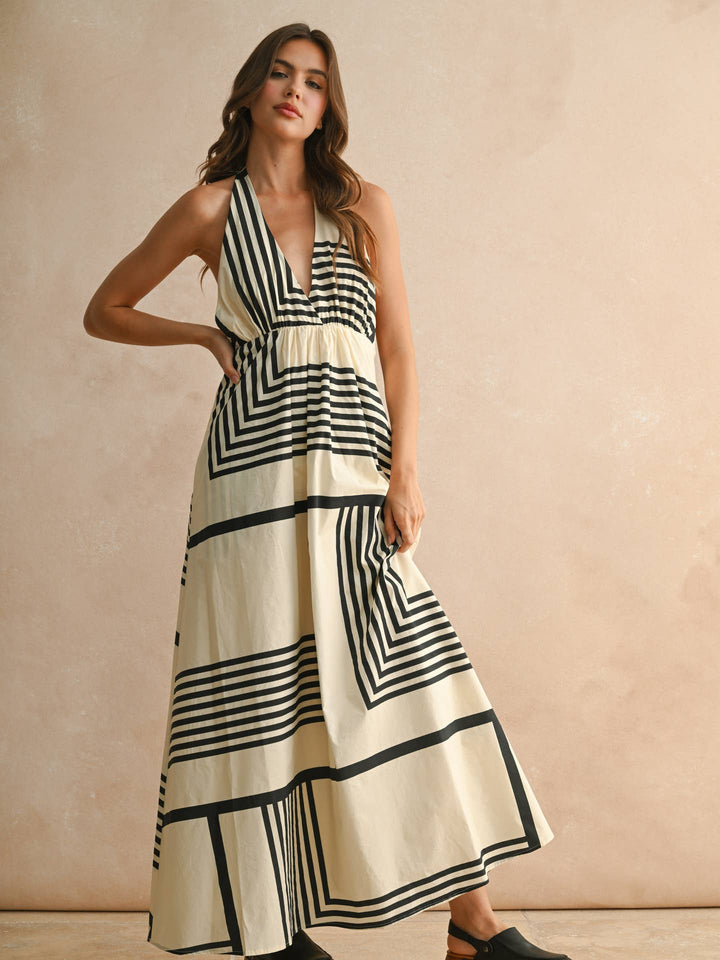 Multi Geo Print Halter Neck Dress