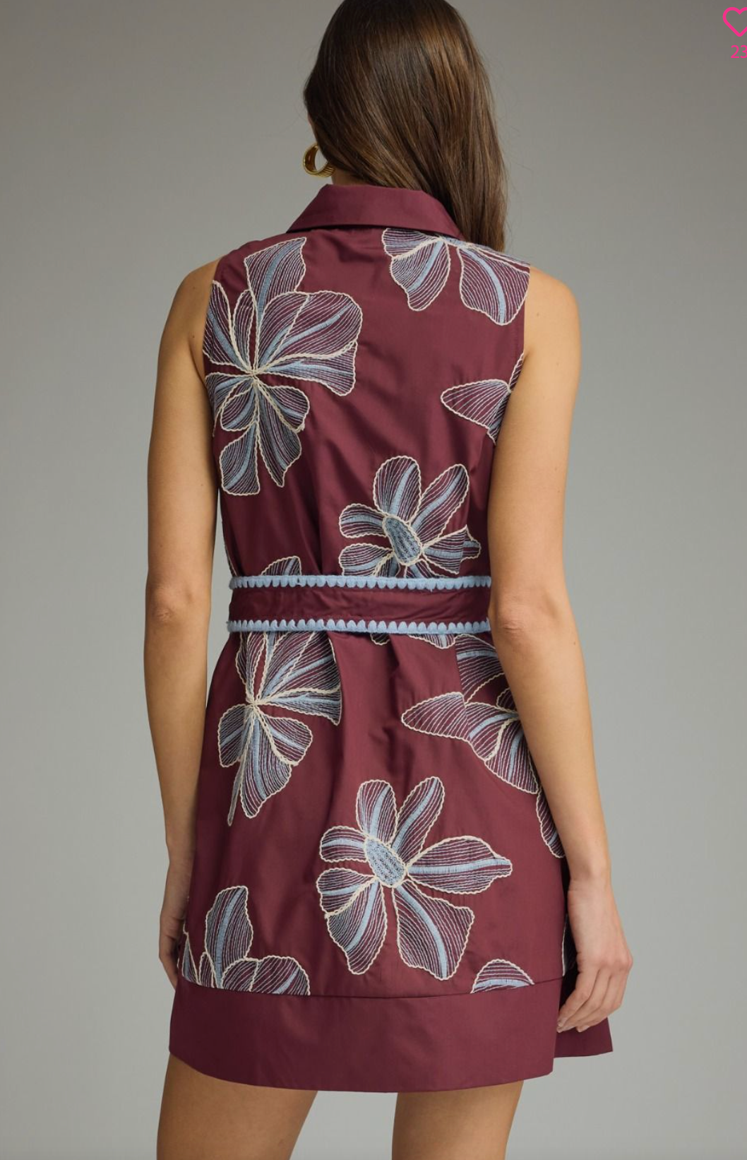 Belted Embroidered Print Dress