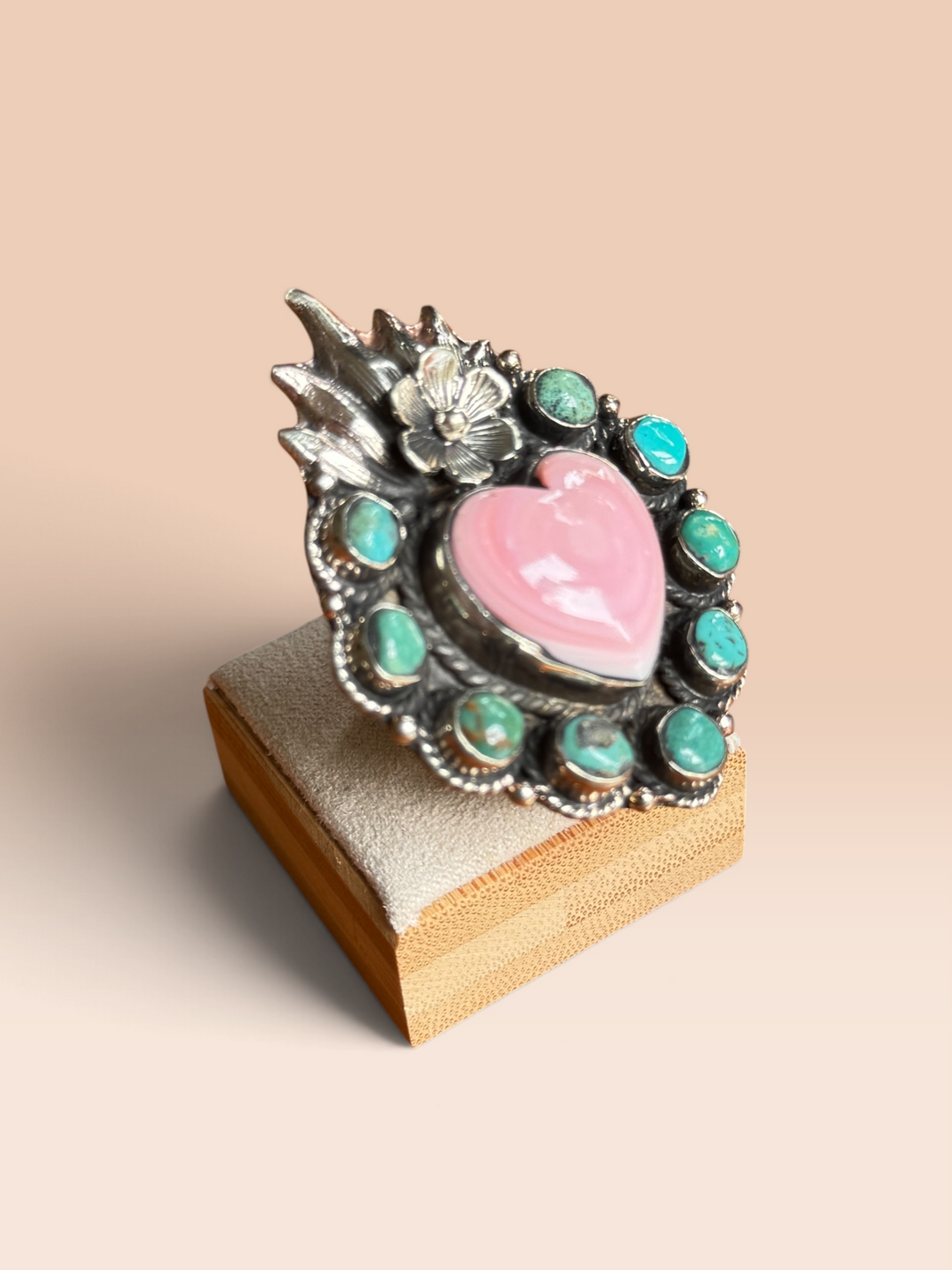 Pink Conch + Turq Heart Ring