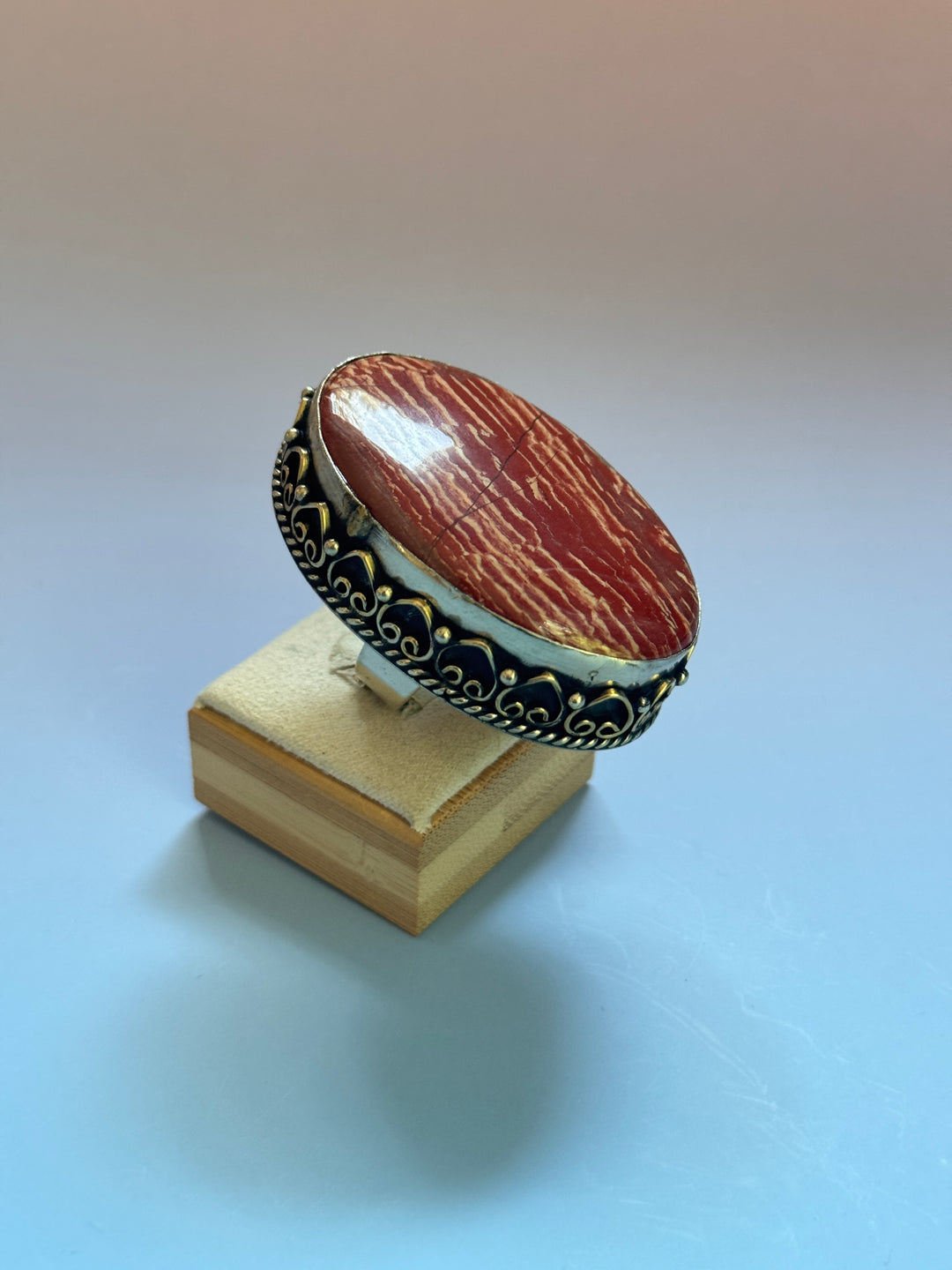 Stripe Red Jasper Adj Ring