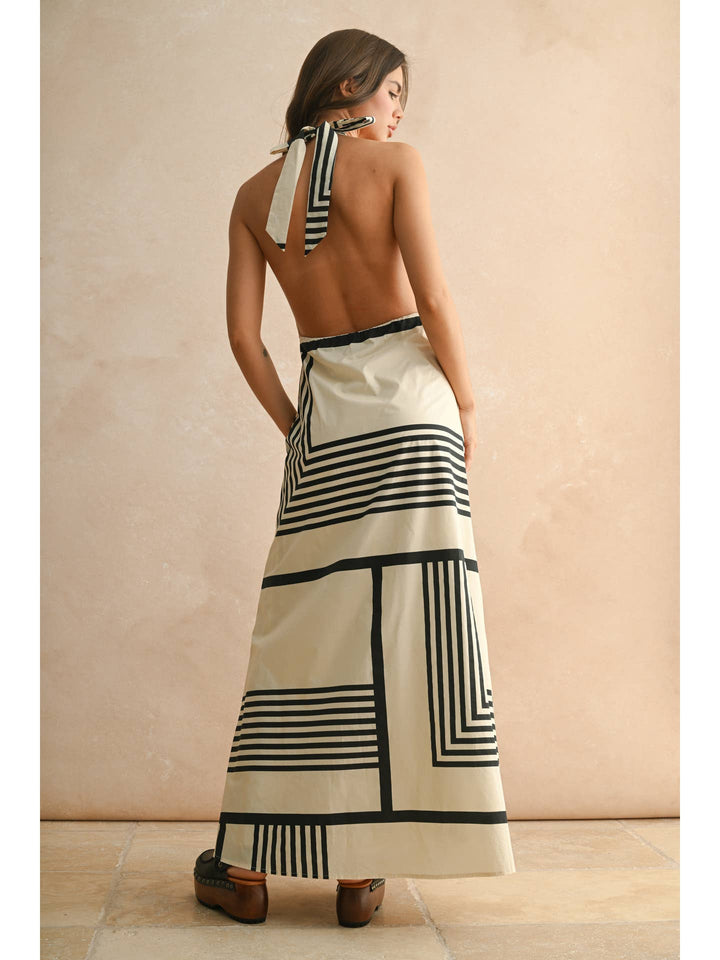 Multi Geo Print Halter Neck Dress