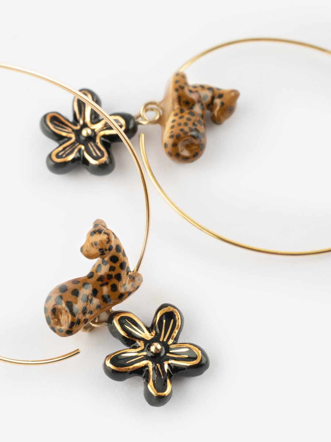 Lying Leopard & Flower Hoop Earrings