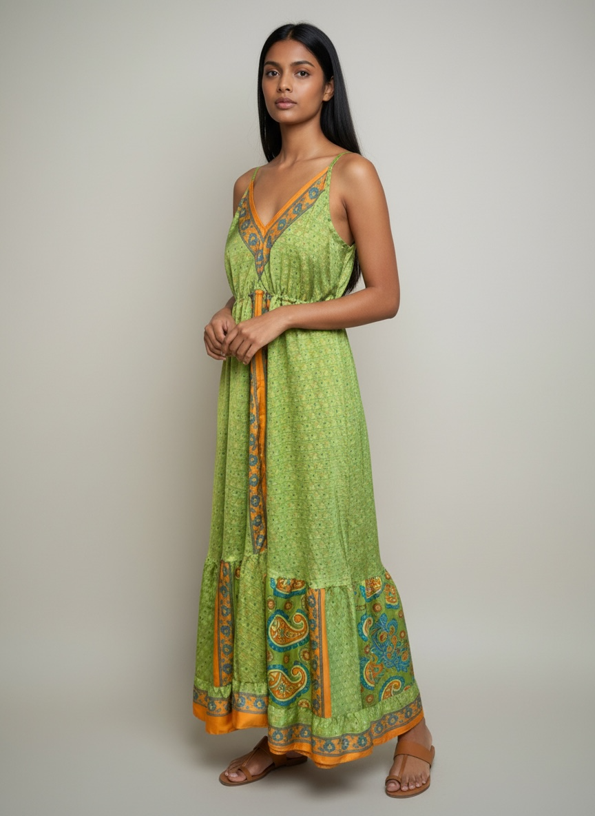 Up-cycled Silk Spaghetti Strap Dress