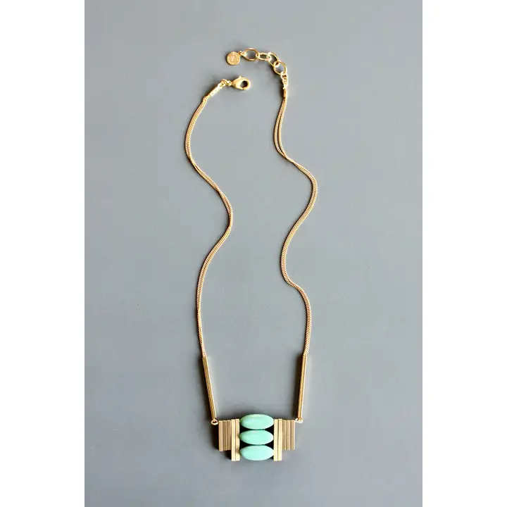 Turquoise + Brass Artdeco Necklace