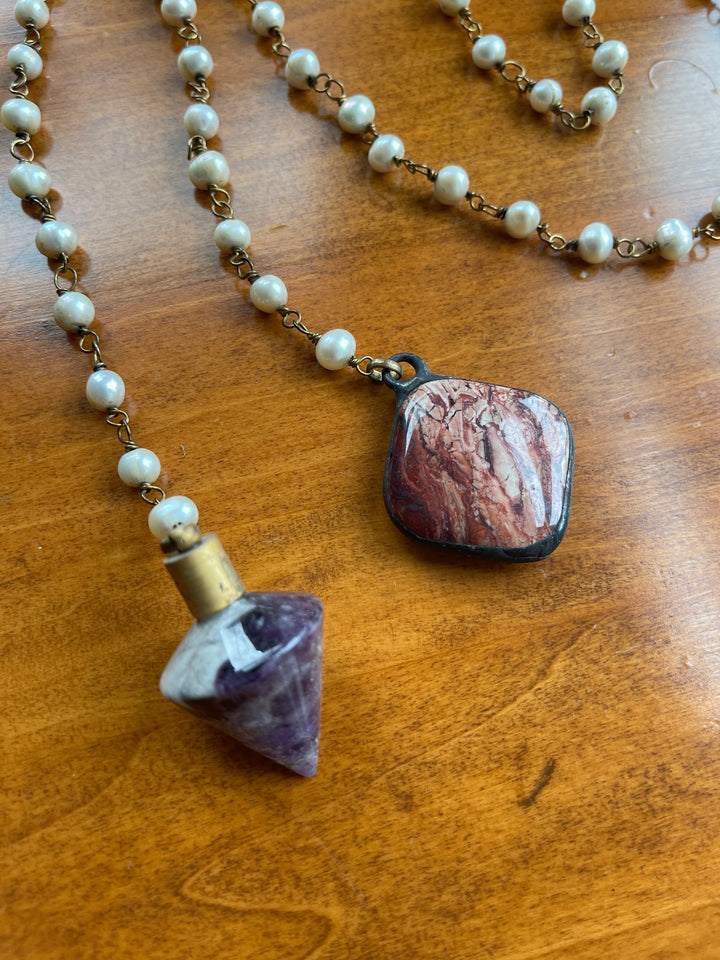 Pearl Rosary Amethyst Jasper Lariat