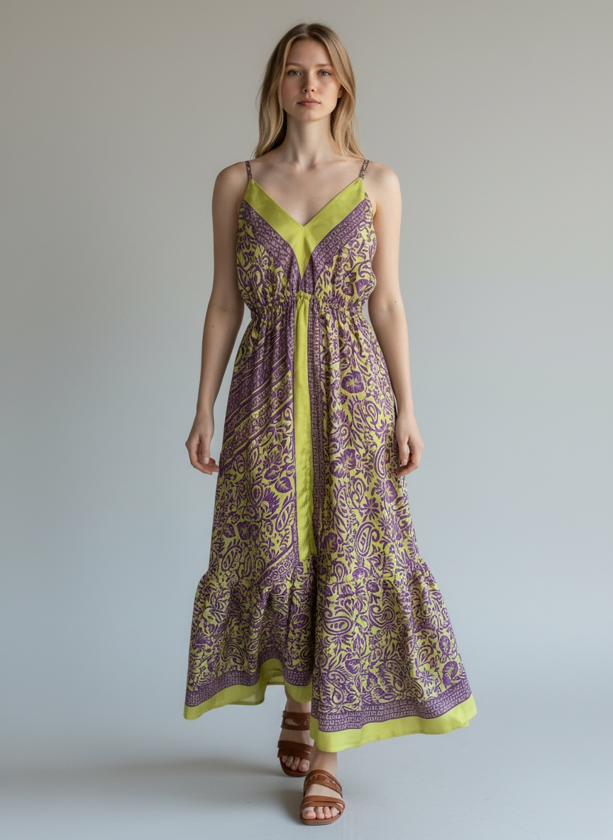 Up-cycled Silk Spaghetti Strap Dress