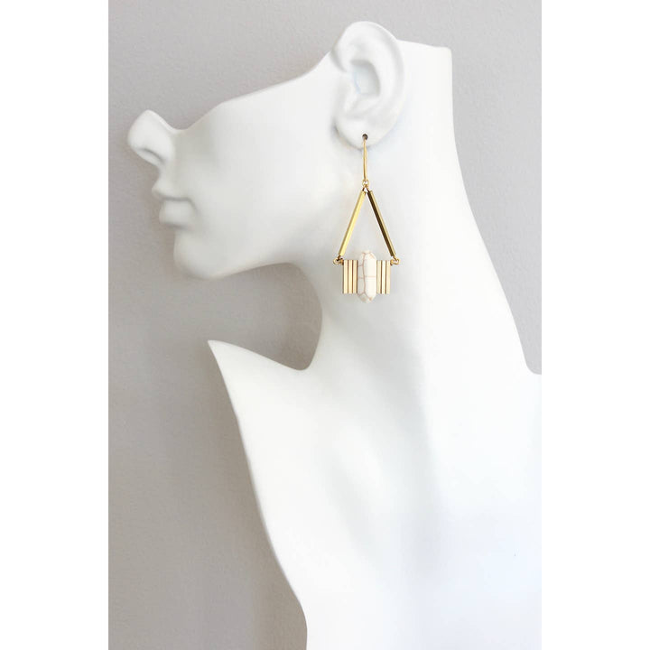 White + Brass Geo Earrings