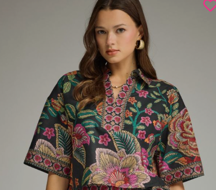 Floral Cropped Collar Top