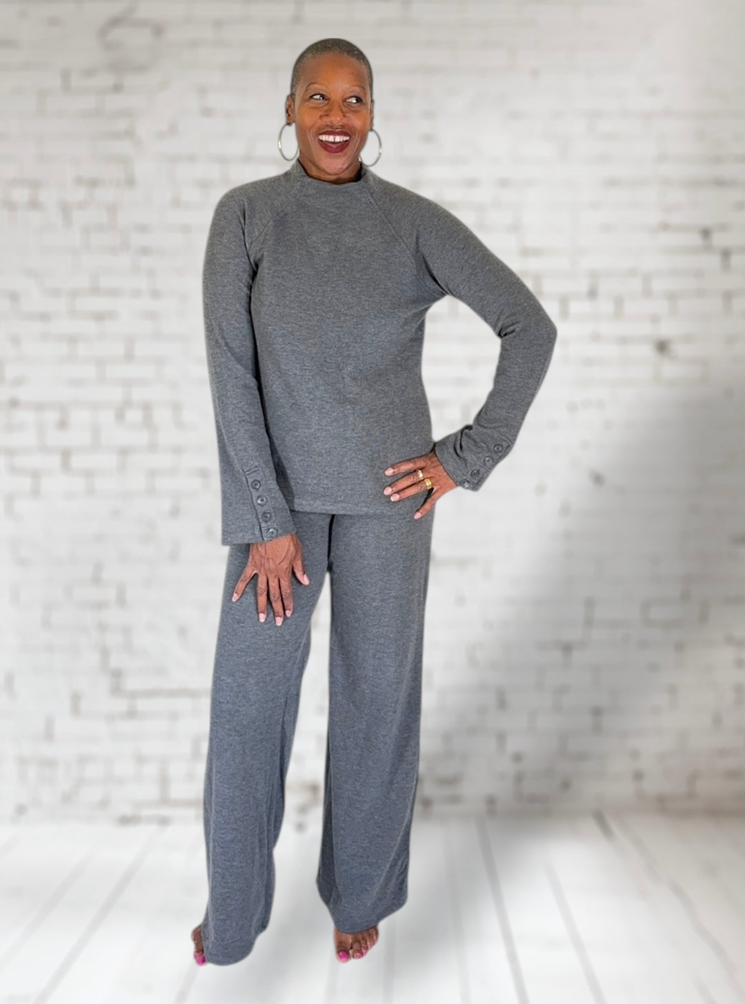 Raglan Mock Neck Button Sleeve
