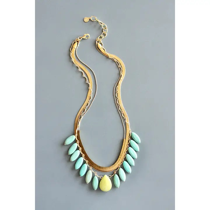 3 Strand Turquoise + Snake Chain Necklace