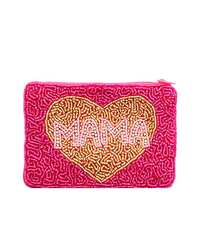Mama Heart Beaded Coin Purse