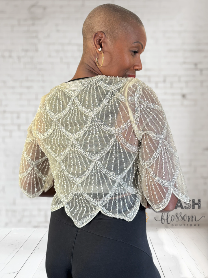 Sequin Bead Mesh Cape Top