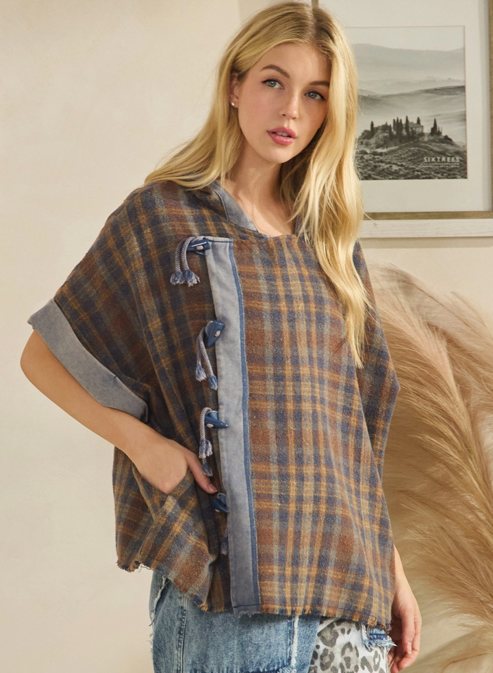 Washed Toggle Poncho Jacket