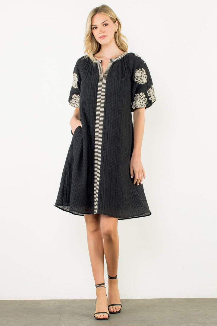 Lined Seam Crinkle Dress