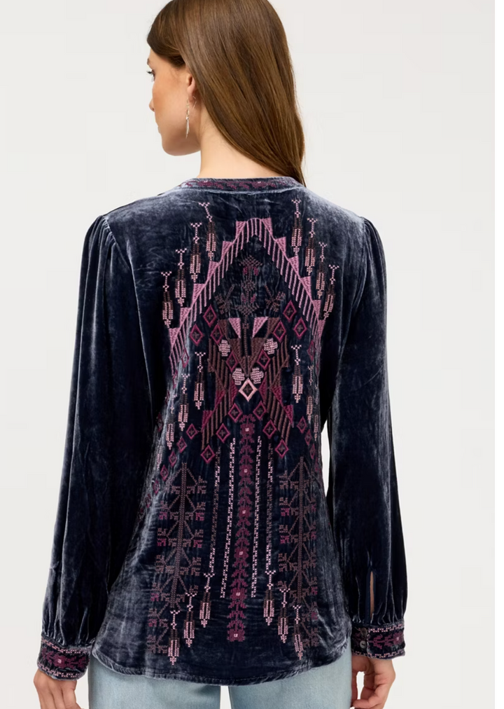 Velvet Button Front Blouse