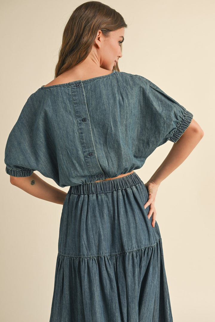 Short Sleeve Balloon Body Denim Top