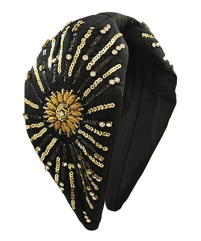 Black Sunburst Beaded Headband
