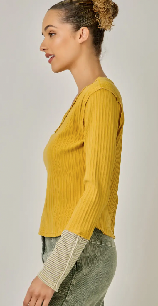 Washed V Neck Top