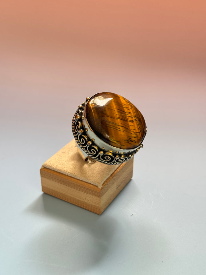 Tigers Eye Round Adj Ring