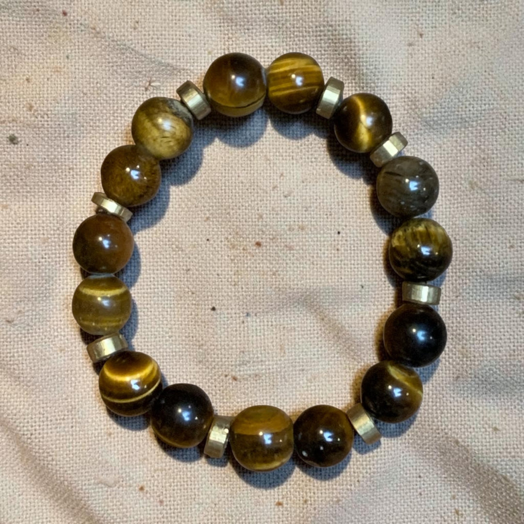 Tiger Eye Brass Bead Stretch Bracelet
