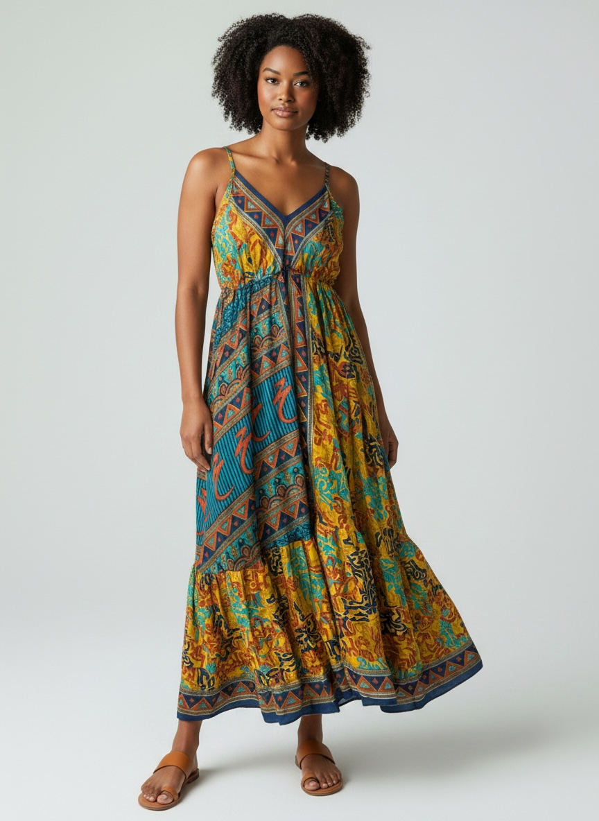 Up-cycled Silk Spaghetti Strap Dress