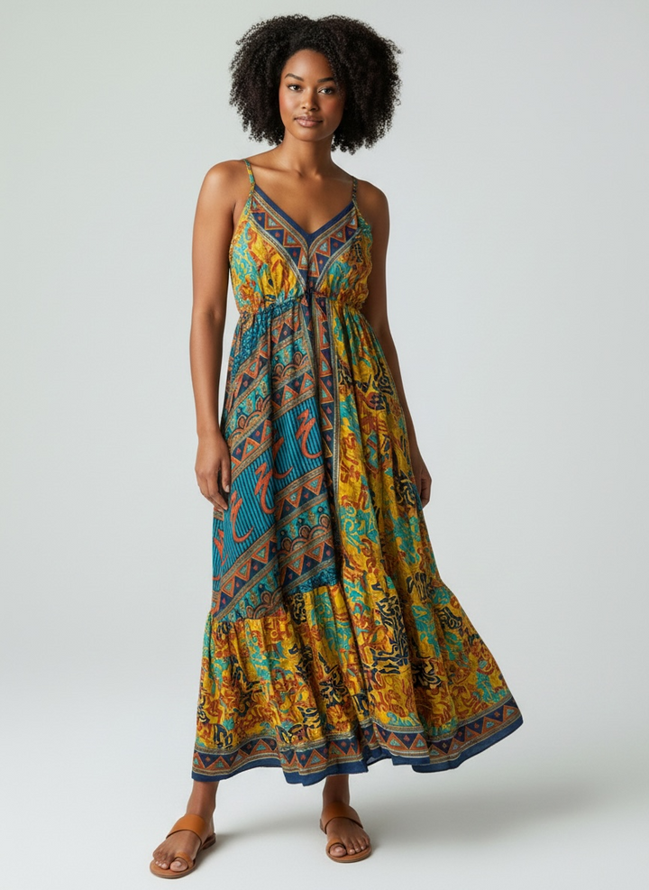 Up-cycled Silk Spaghetti Strap Dress