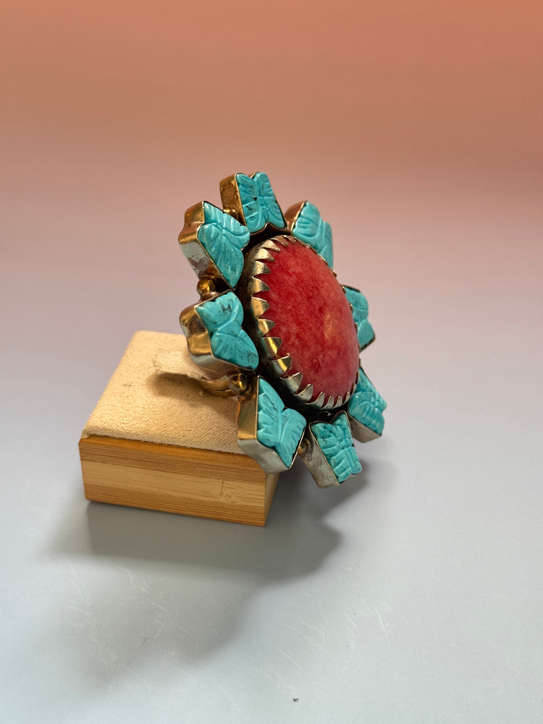 Turq Butterfly Red Agate Ring