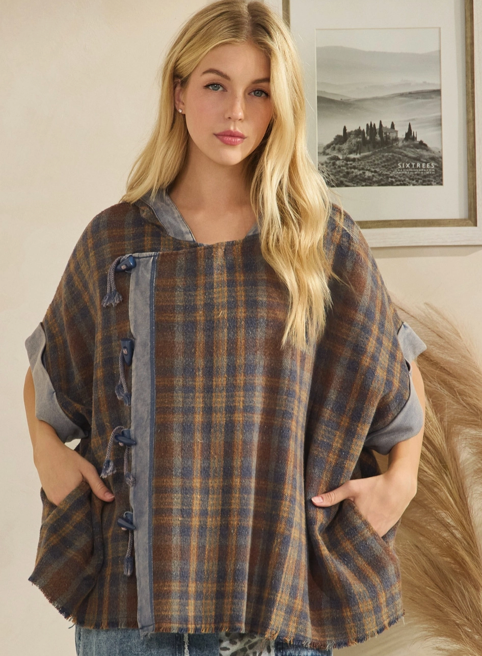 Washed Toggle Poncho Jacket