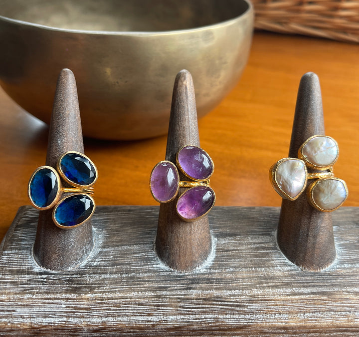 Natural Stone Trio Adjustable Ring
