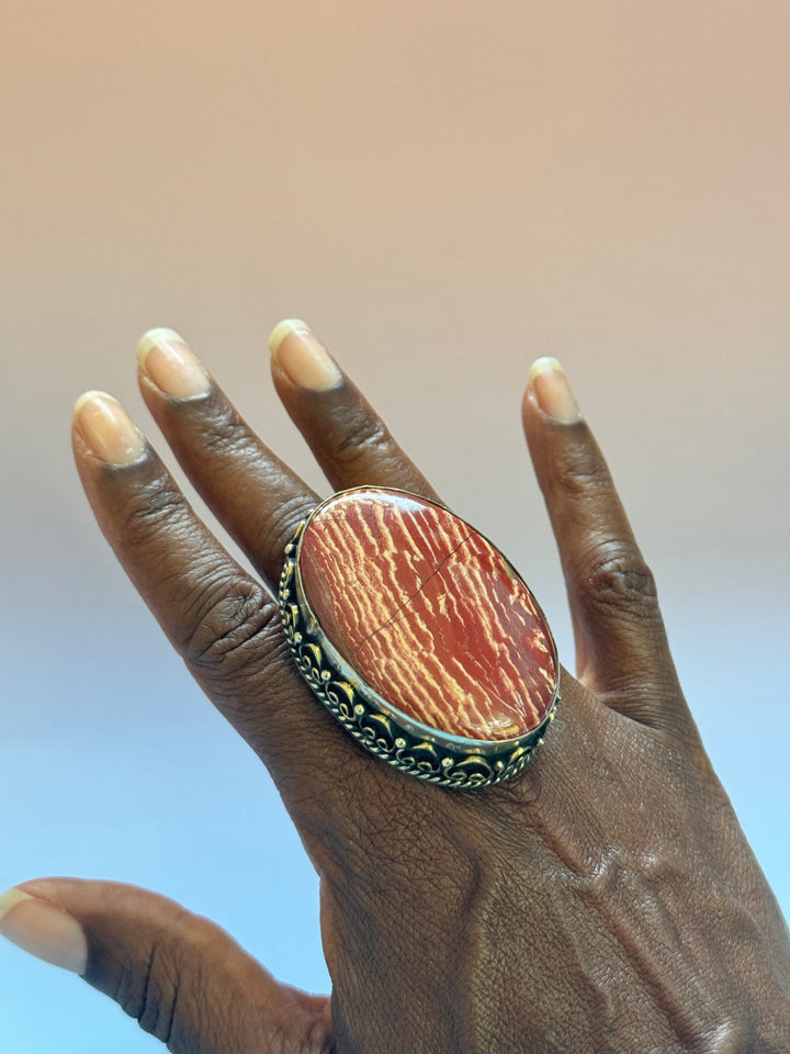 Stripe Red Jasper Adj Ring