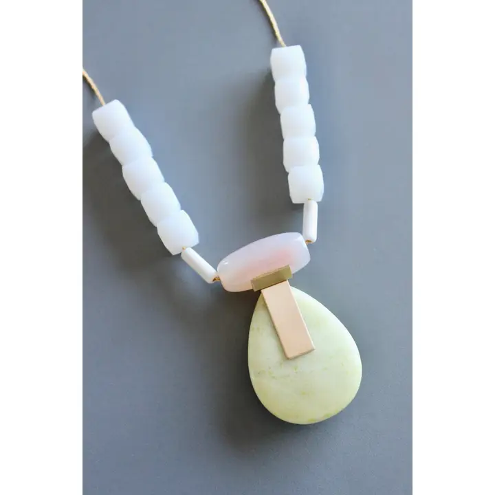 Pink + Lemon Quartz Artdeco Necklace