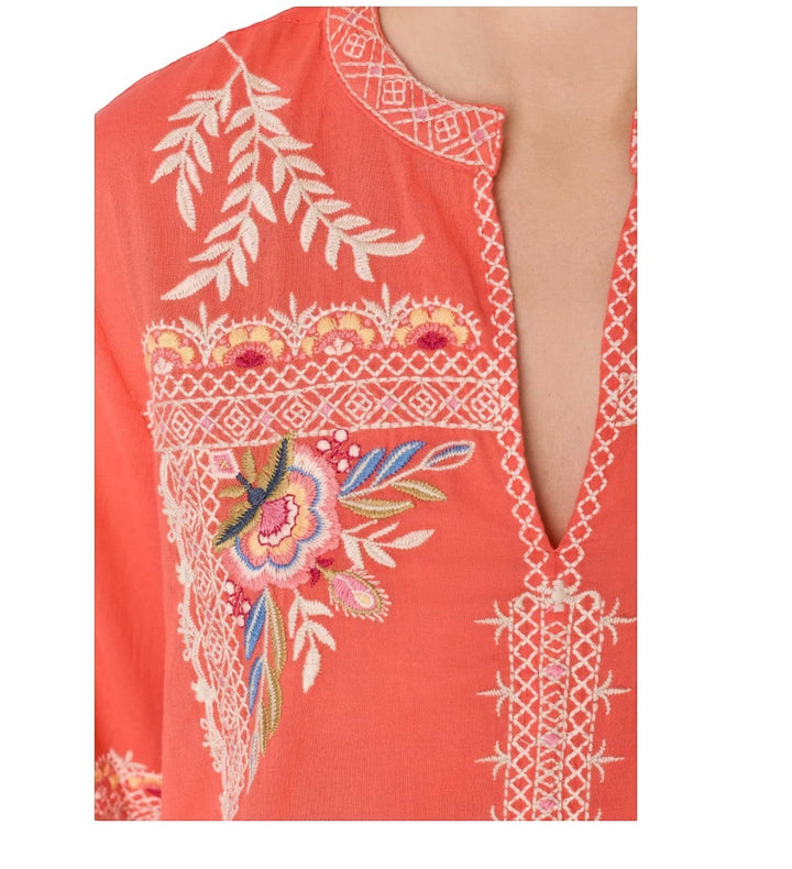 Easy V- neck Embroidered Top