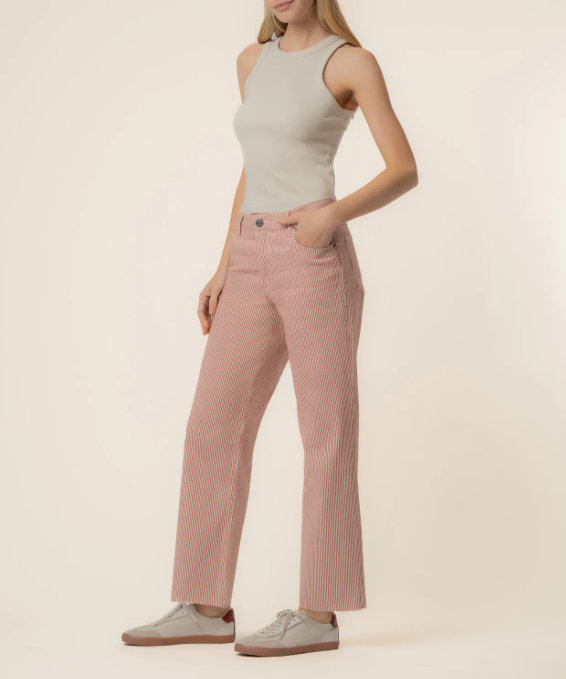 Charlotte Hi Wide Striped Raw Hem Jeans